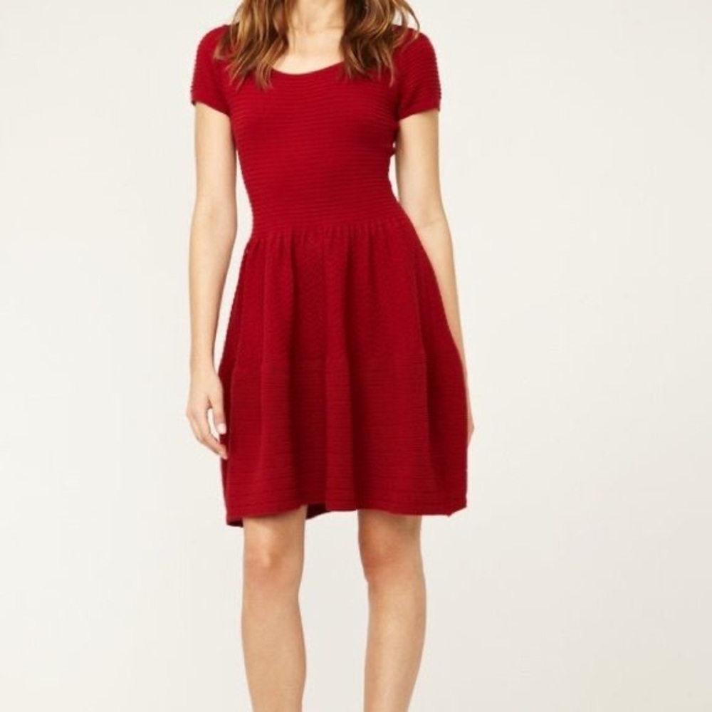 EUC Taylor Red Sweater Knit Dress Fit & Flare Valentine’s Day New Year PXS XS